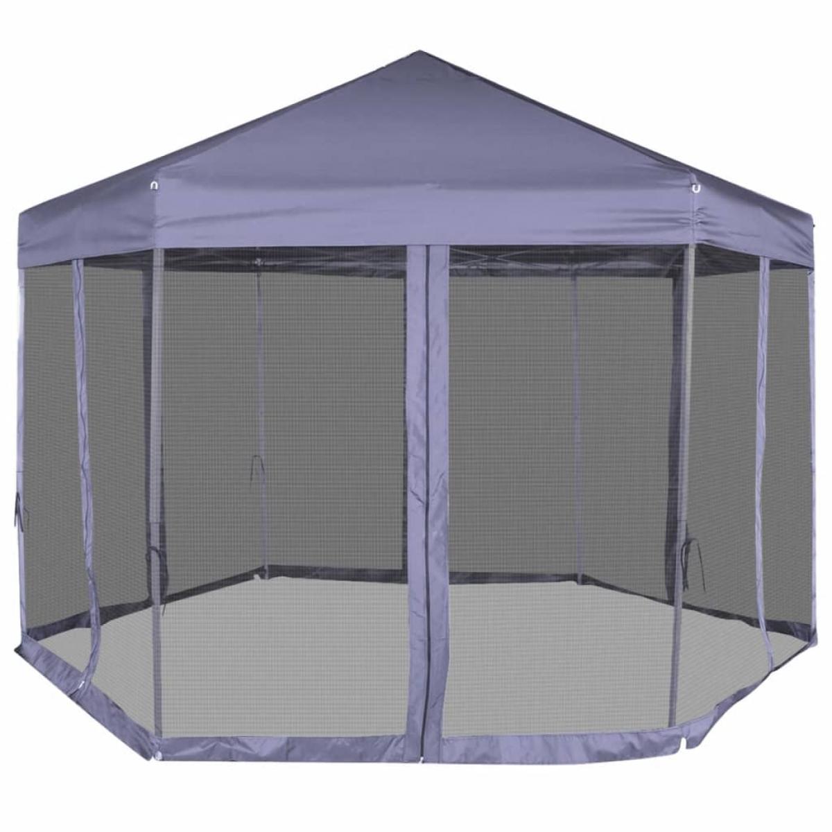 Carpa desplegable hexagonal 6 paredes blanco crema 3,6x3,1m