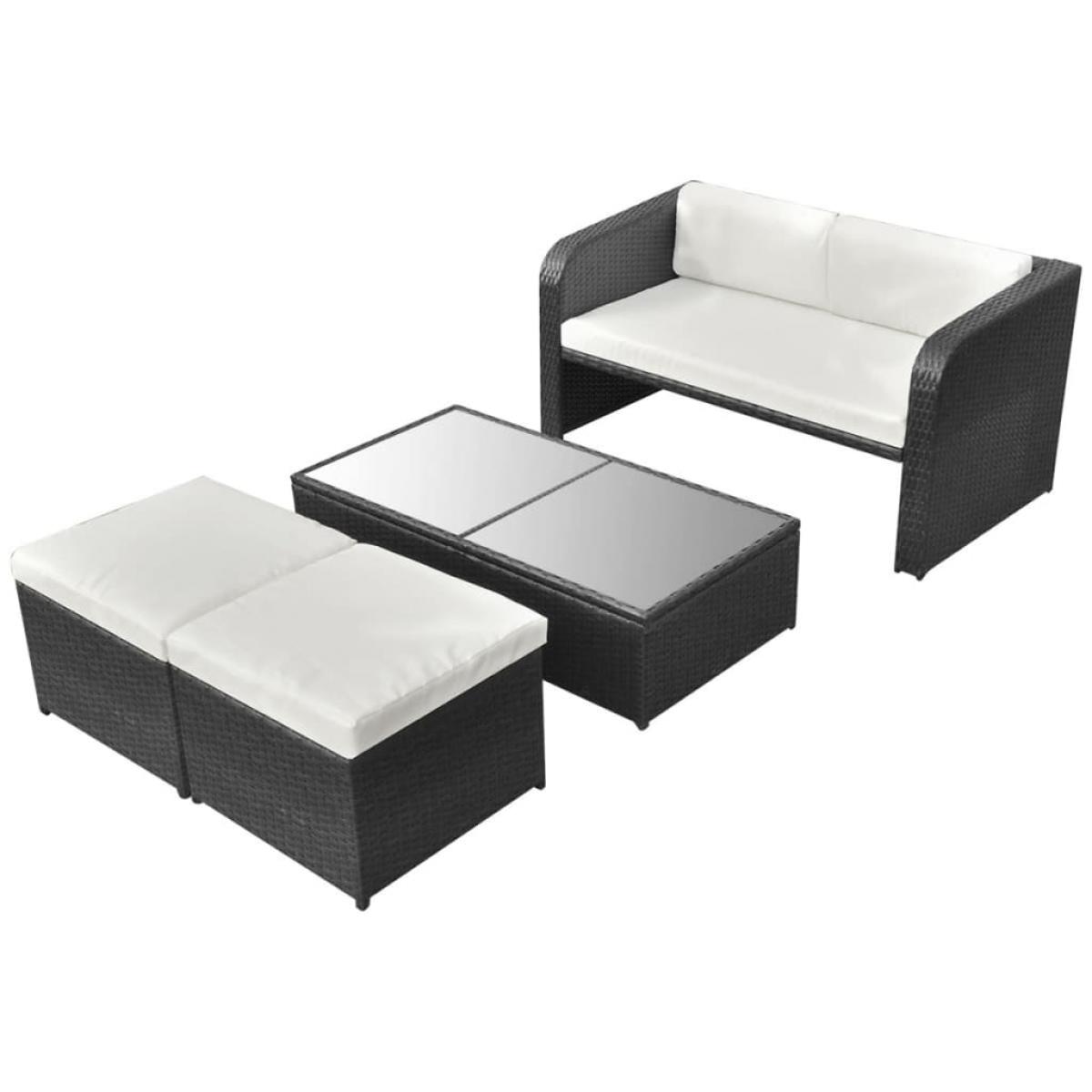 Set de muebles de jardín 4 pzas y cojines ratán sintético negro