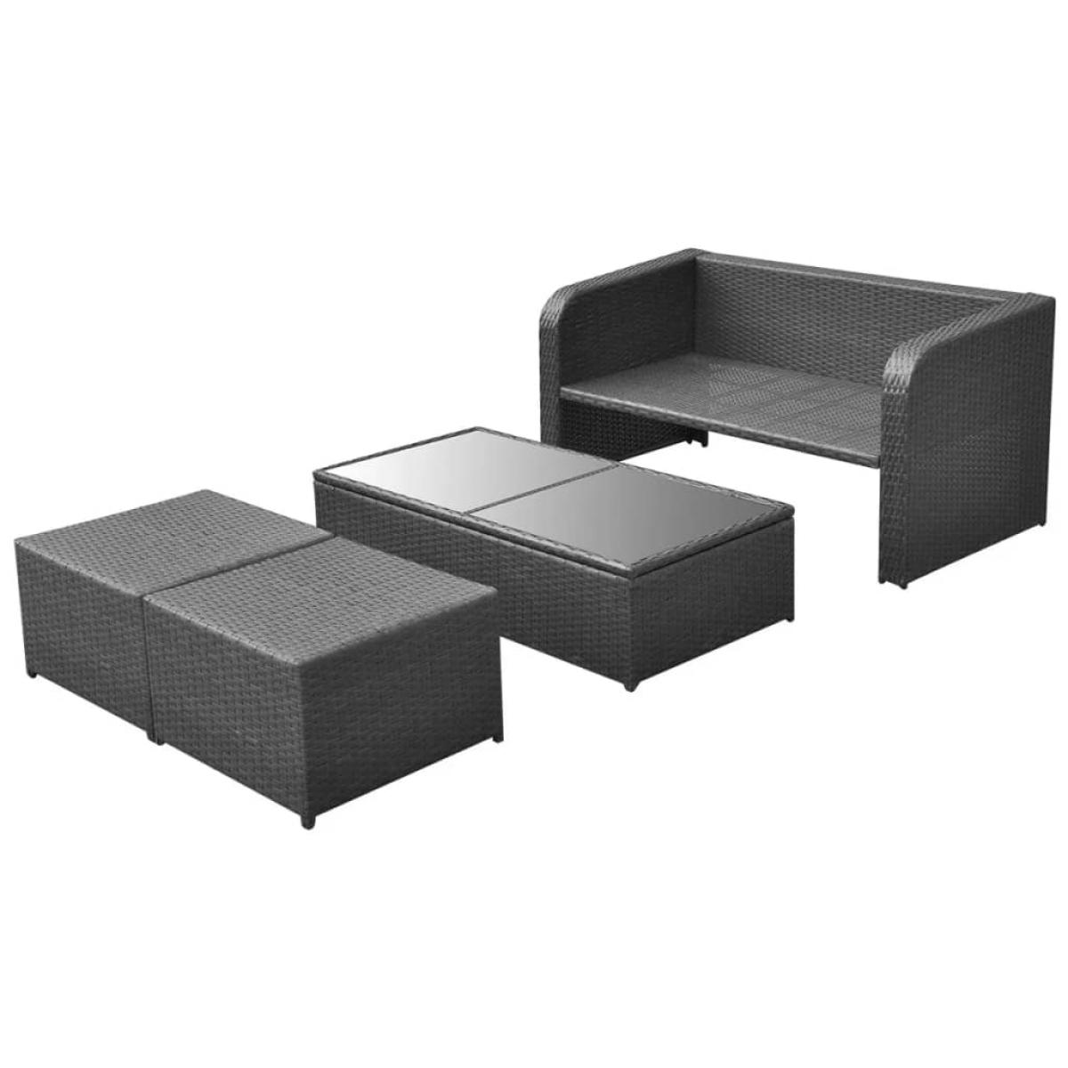 Set de muebles de jardín 4 pzas y cojines ratán sintético negro