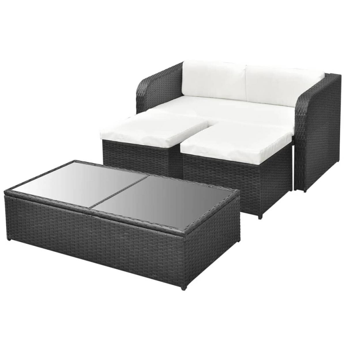 Set de muebles de jardín 4 pzas y cojines ratán sintético negro