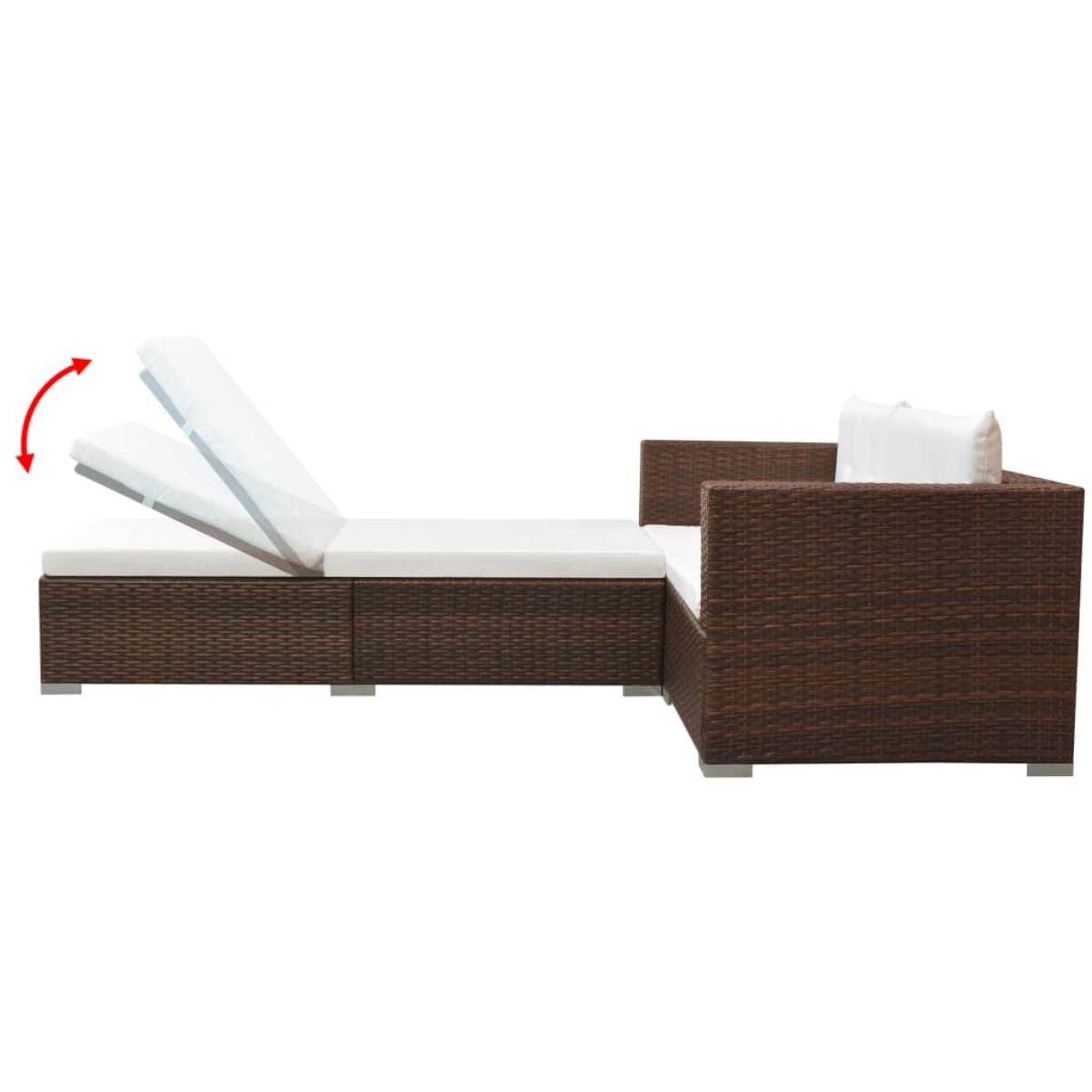Set muebles de jardín 3 piezas y cojines ratán sintético marrón