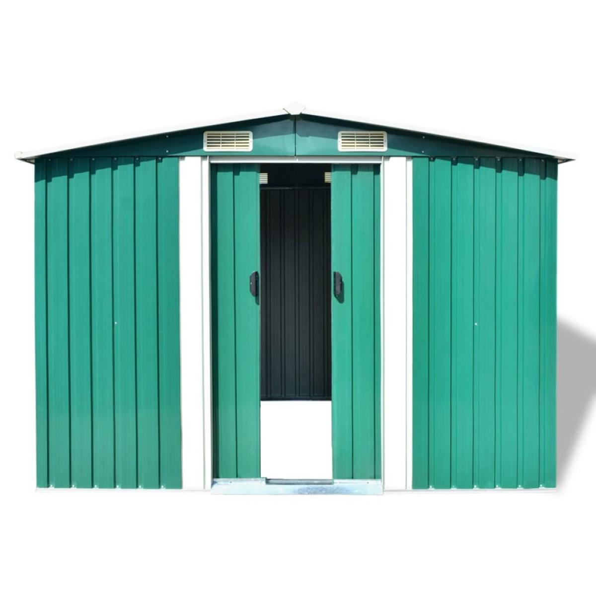 Caseta de jardín de metal 257x205x178 cm verde