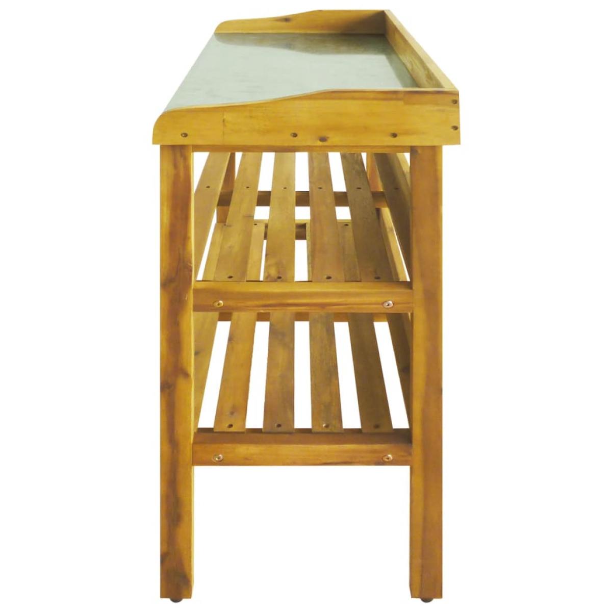 Banco para macetas con 2 estantes madera maciza de acacia+zinc