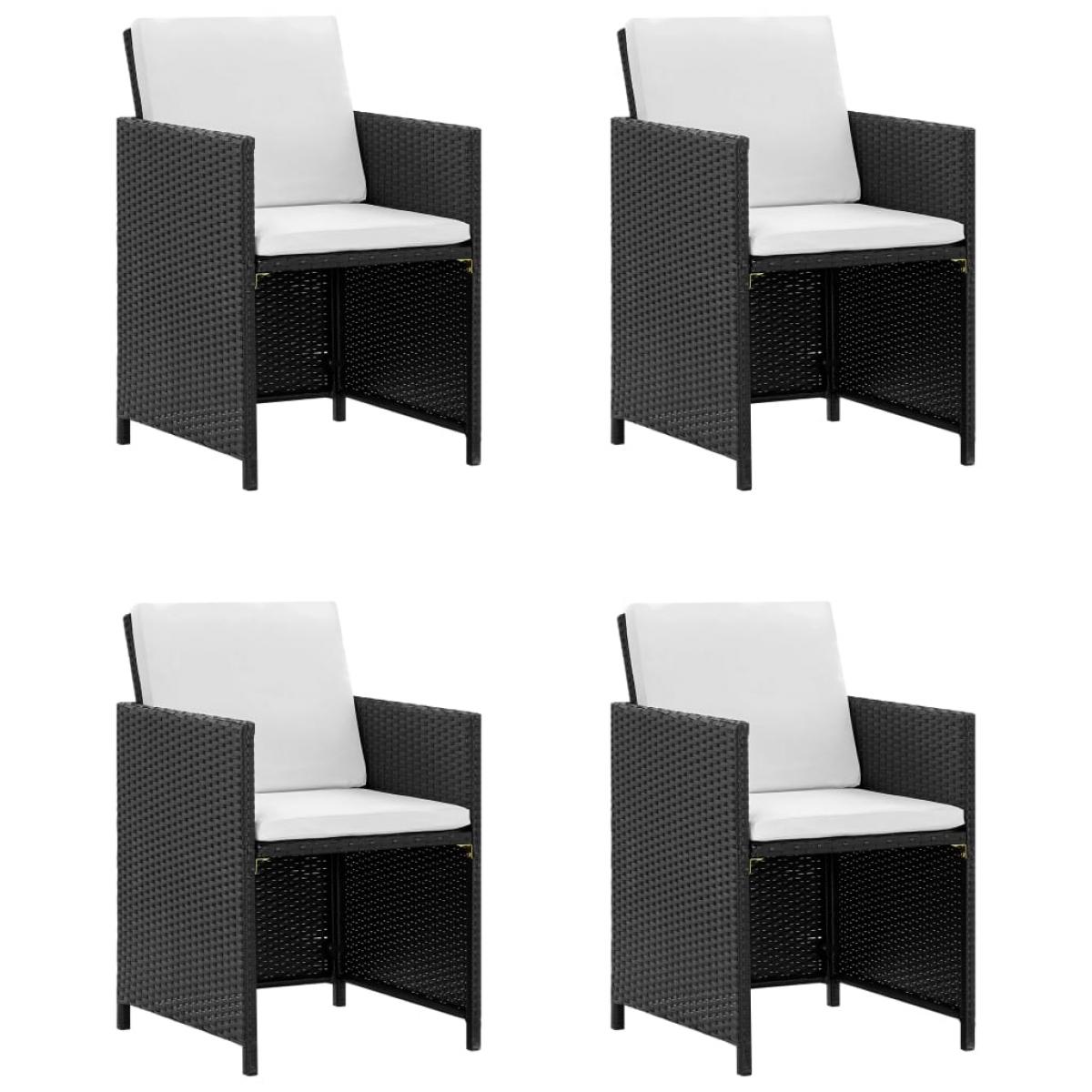 Set comedor de jardín 5 piezas y cojines ratán sintético negro