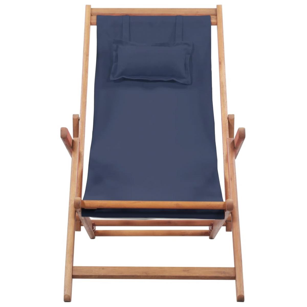 Silla de playa plegable de tela y estructura de madera azul