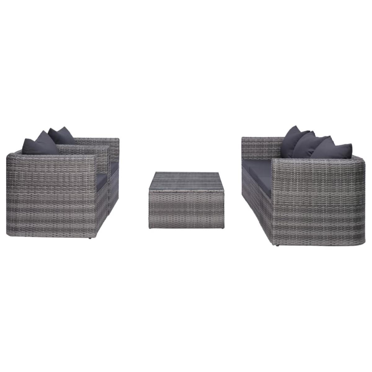 Set de muebles de jardín y cojines 6 pzas ratán sintético gris