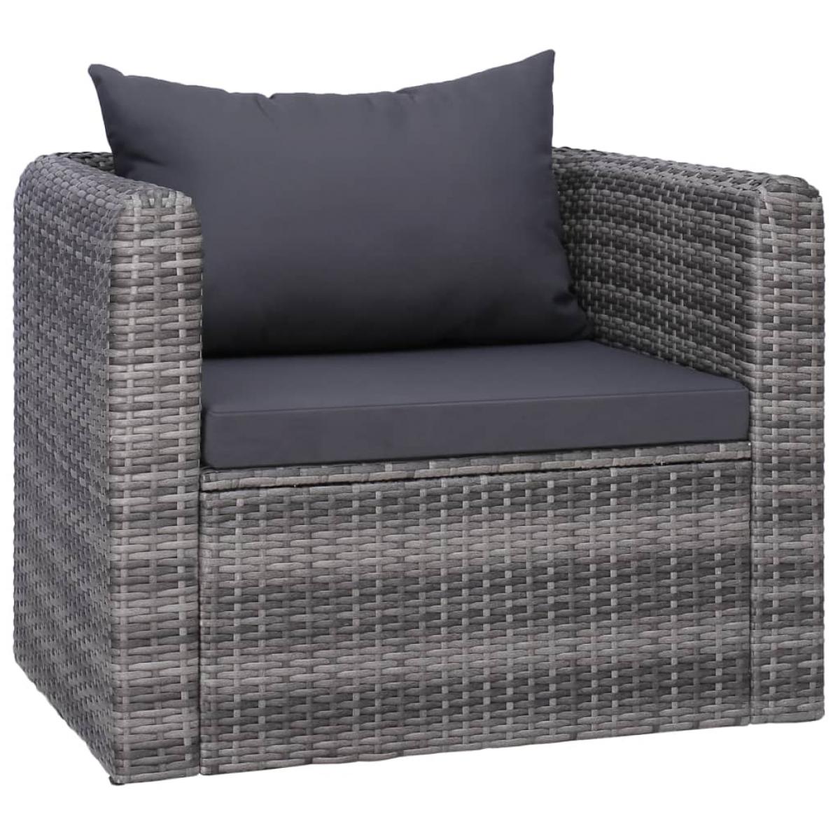 Set de muebles de jardín y cojines 6 pzas ratán sintético gris