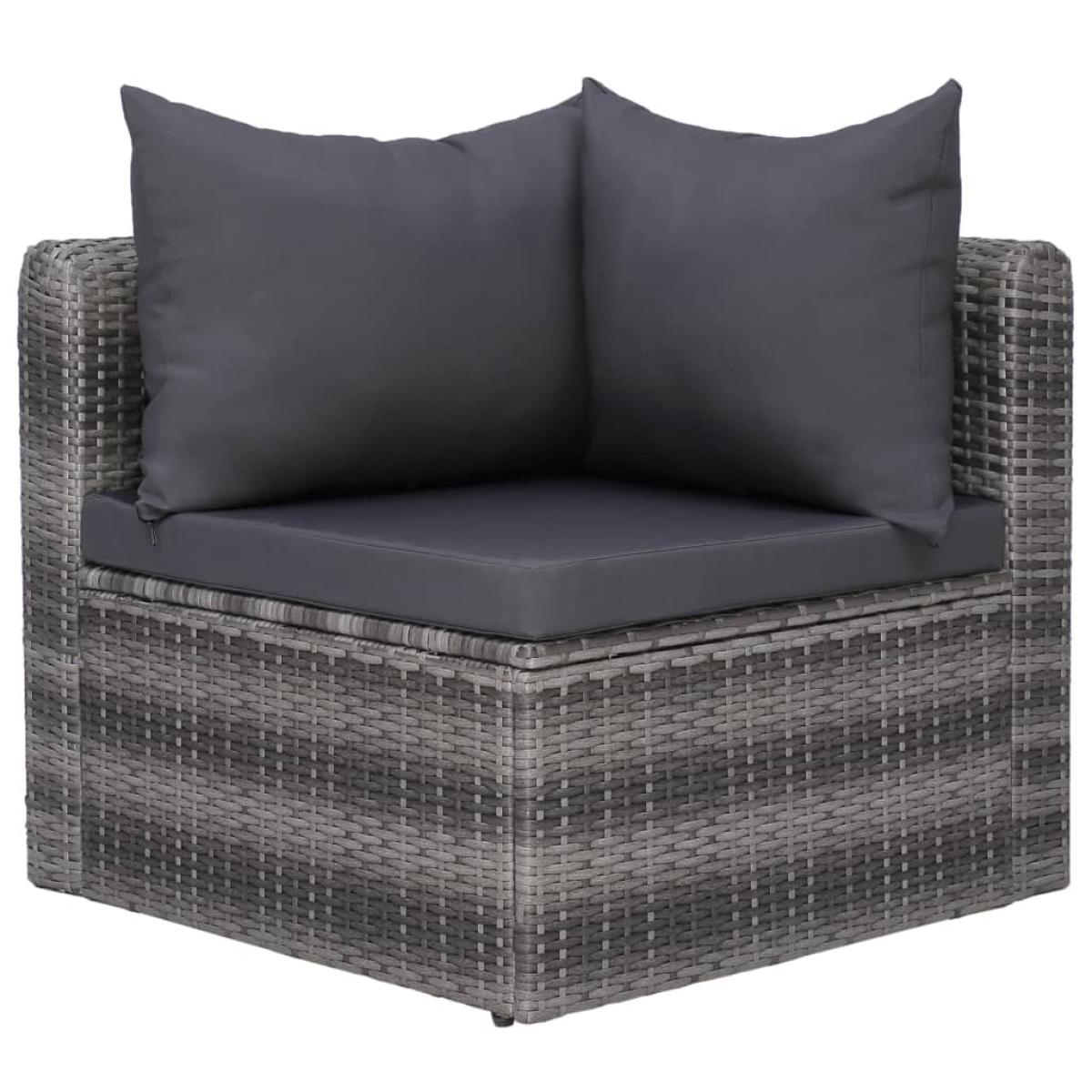 Set de muebles de jardín y cojines 6 pzas ratán sintético gris