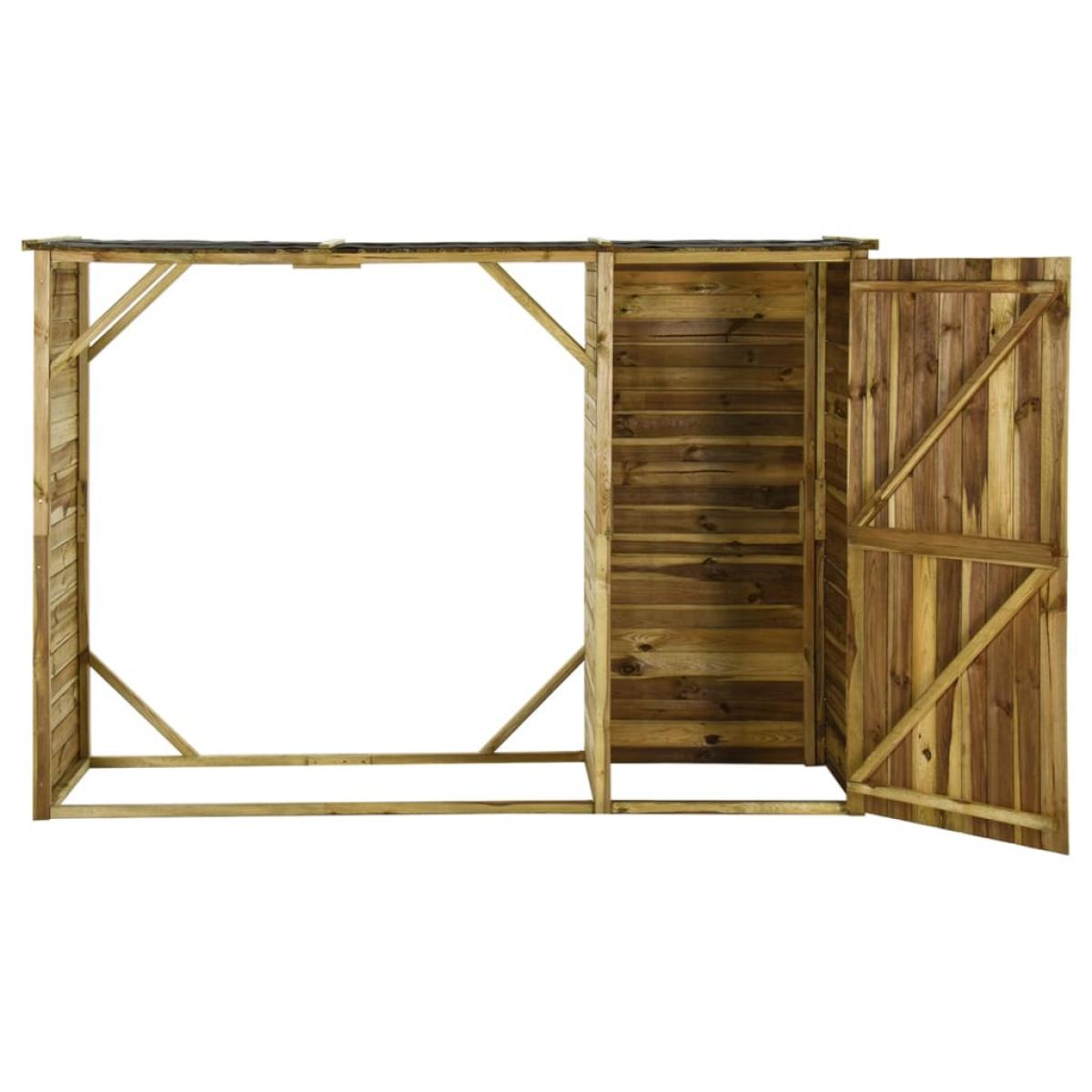 Caseta leña y herramientas jardín madera pino 253x80x170 cm 