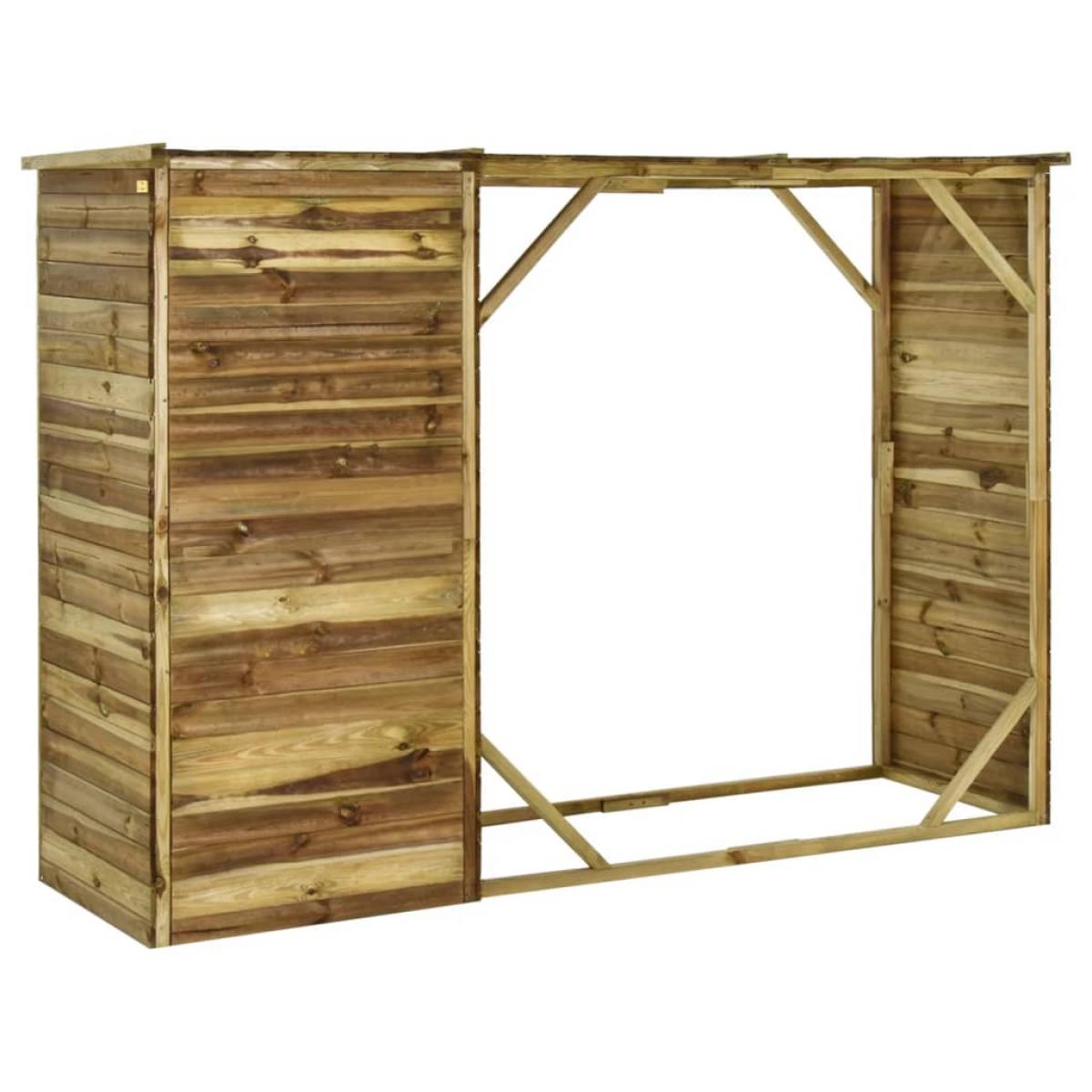 Caseta leña y herramientas jardín madera pino 253x80x170 cm 