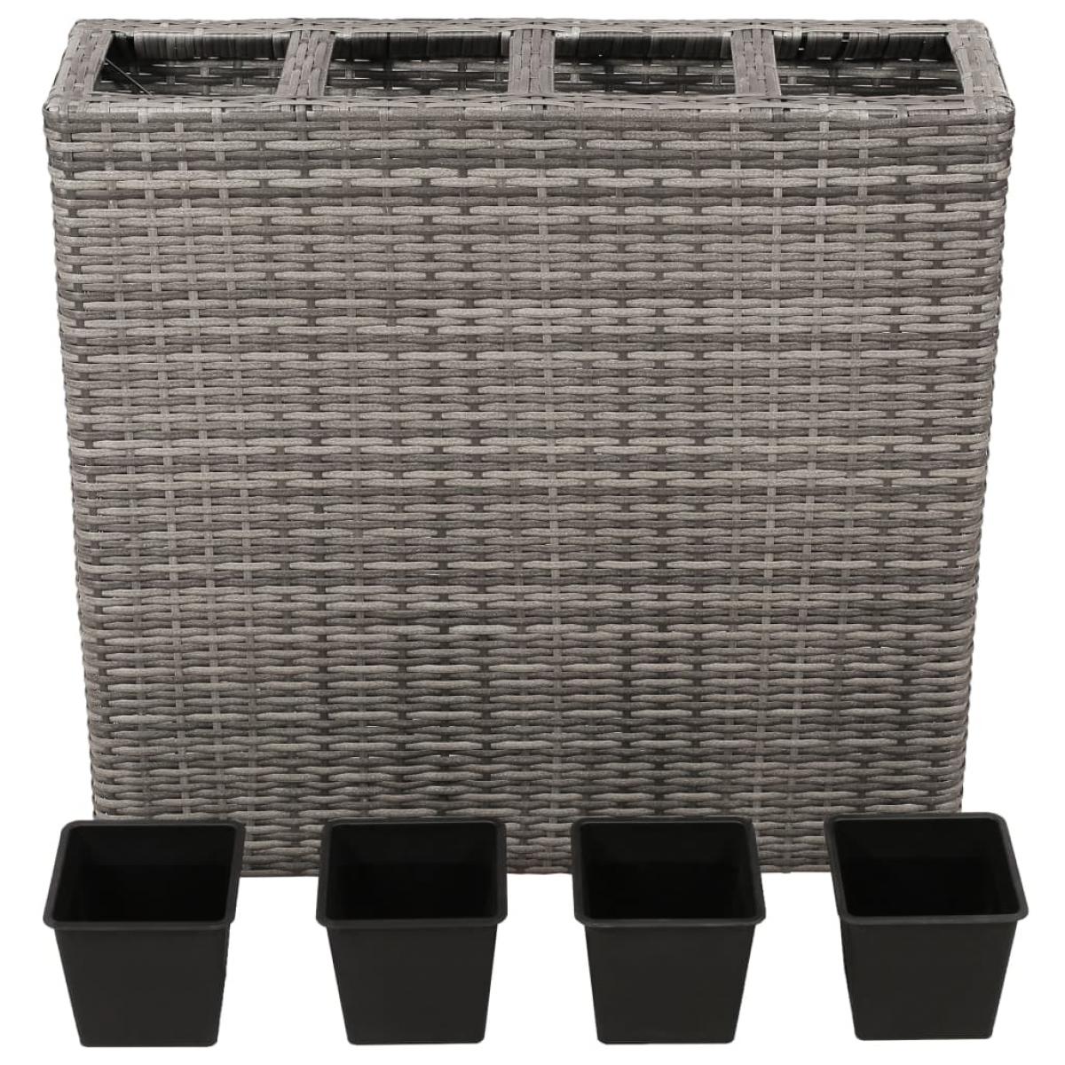 Jardinera alta con 4 macetas ratán sintético gris