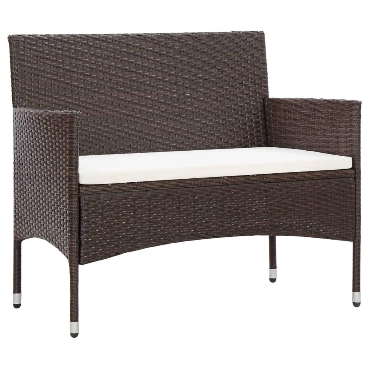 Set muebles de jardín 4 piezas y cojines ratán sintético marrón