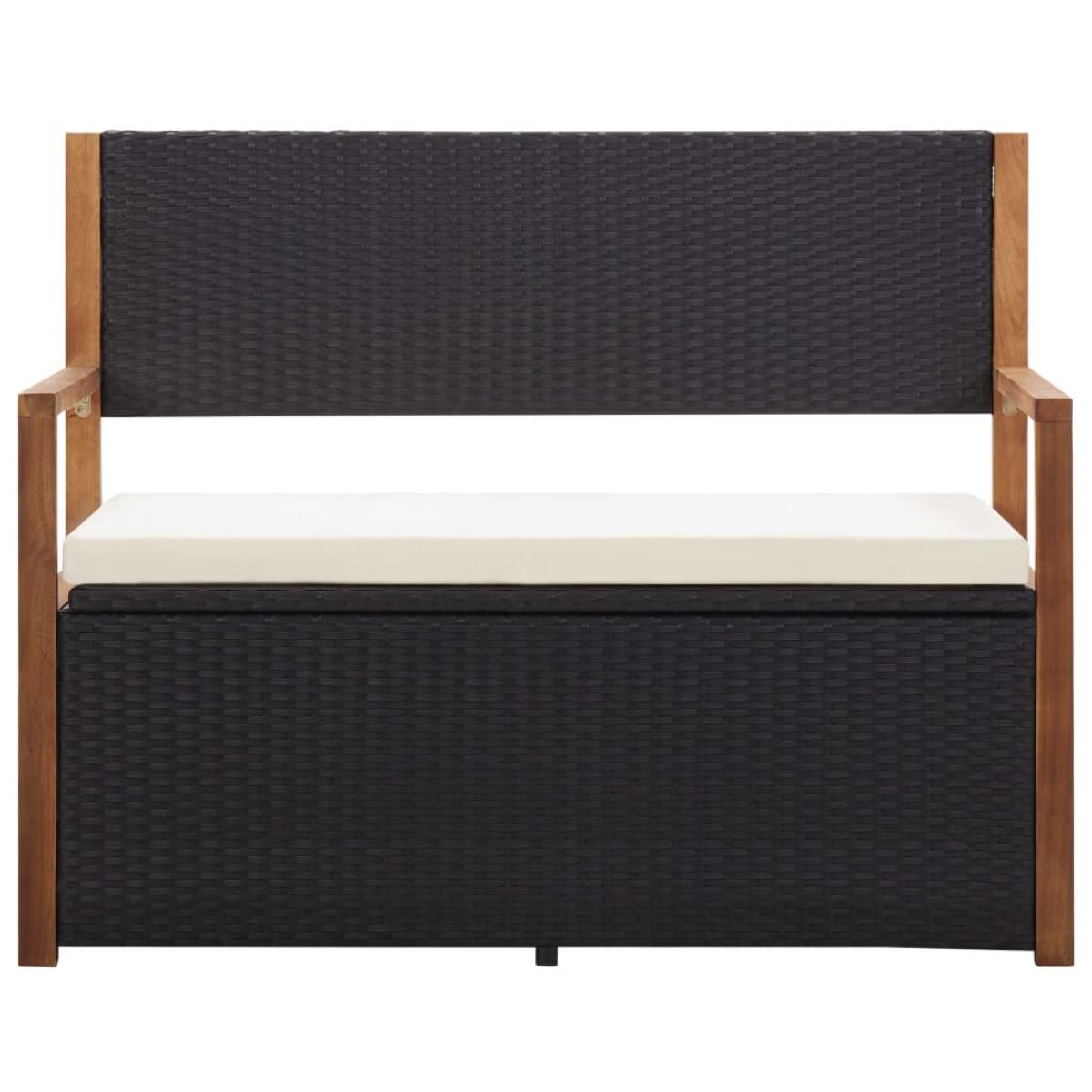 Banco de almacenaje ratán sintético madera acacia negro 115 cm