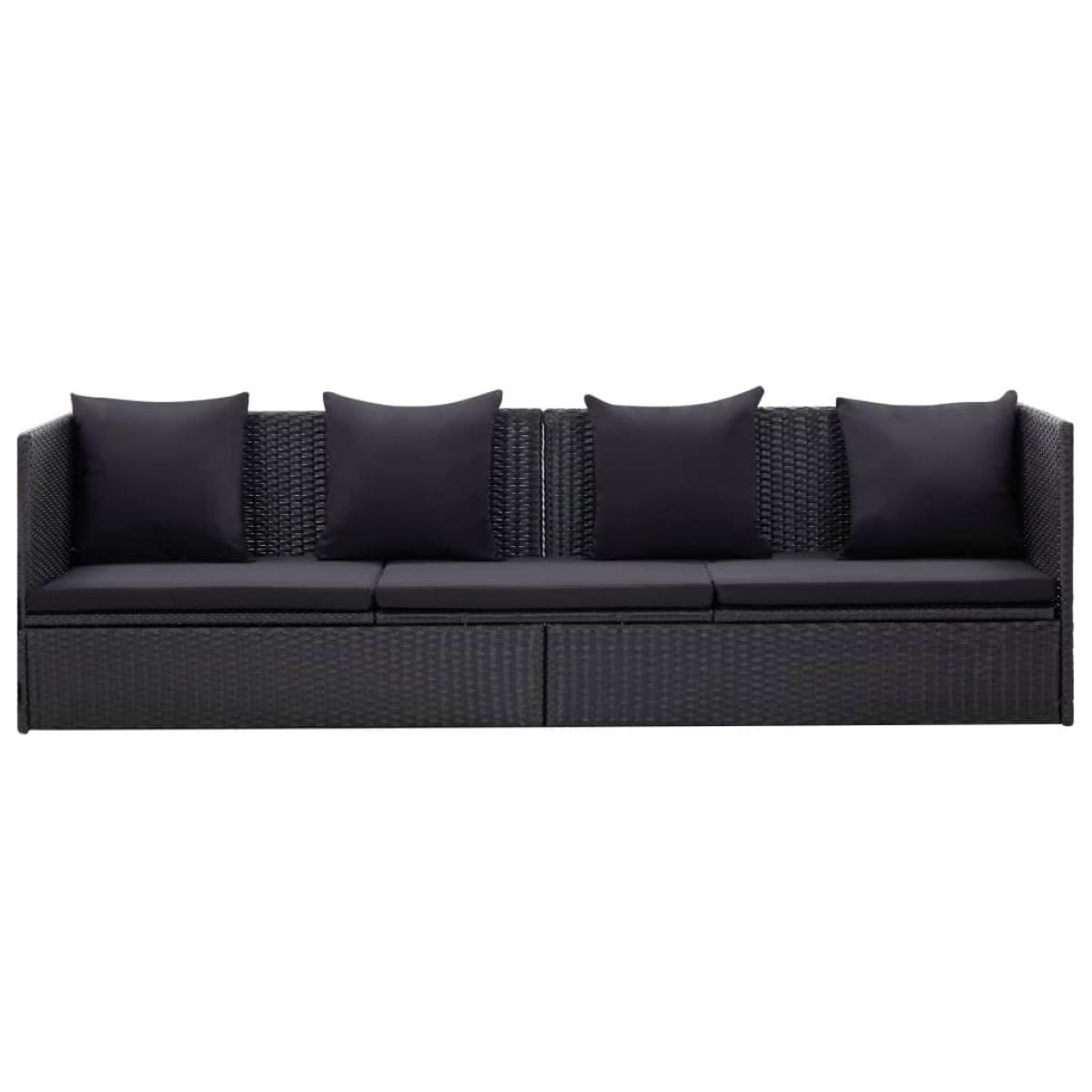 Sofá de jardín con cojines y almohadas ratán sintético negro