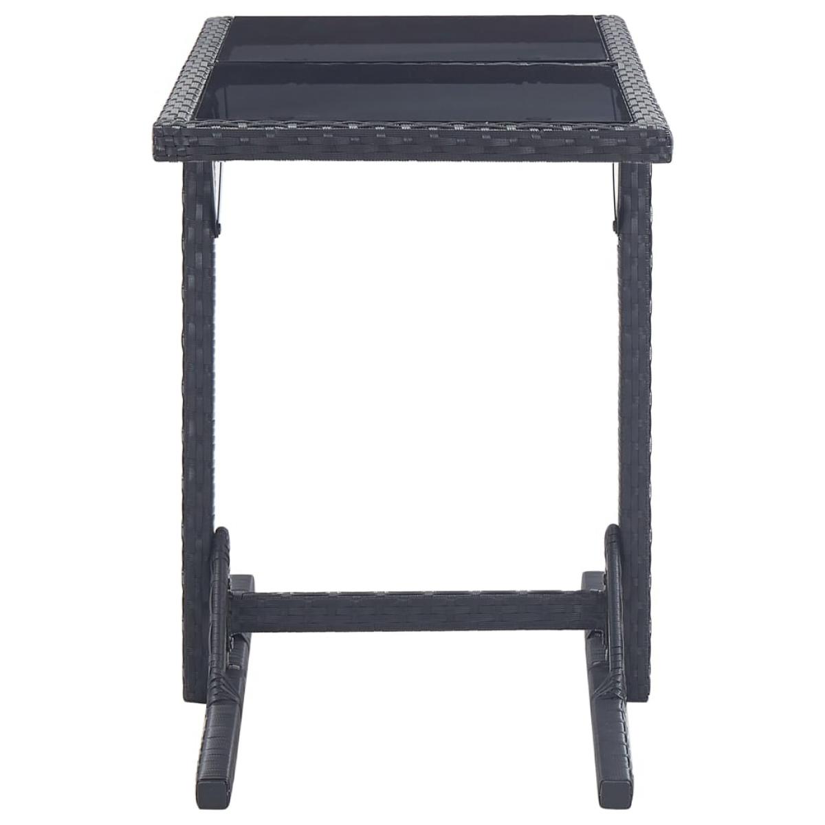 Mesa de jardín de vidrio y ratán sintético negro 110x53x72 cm