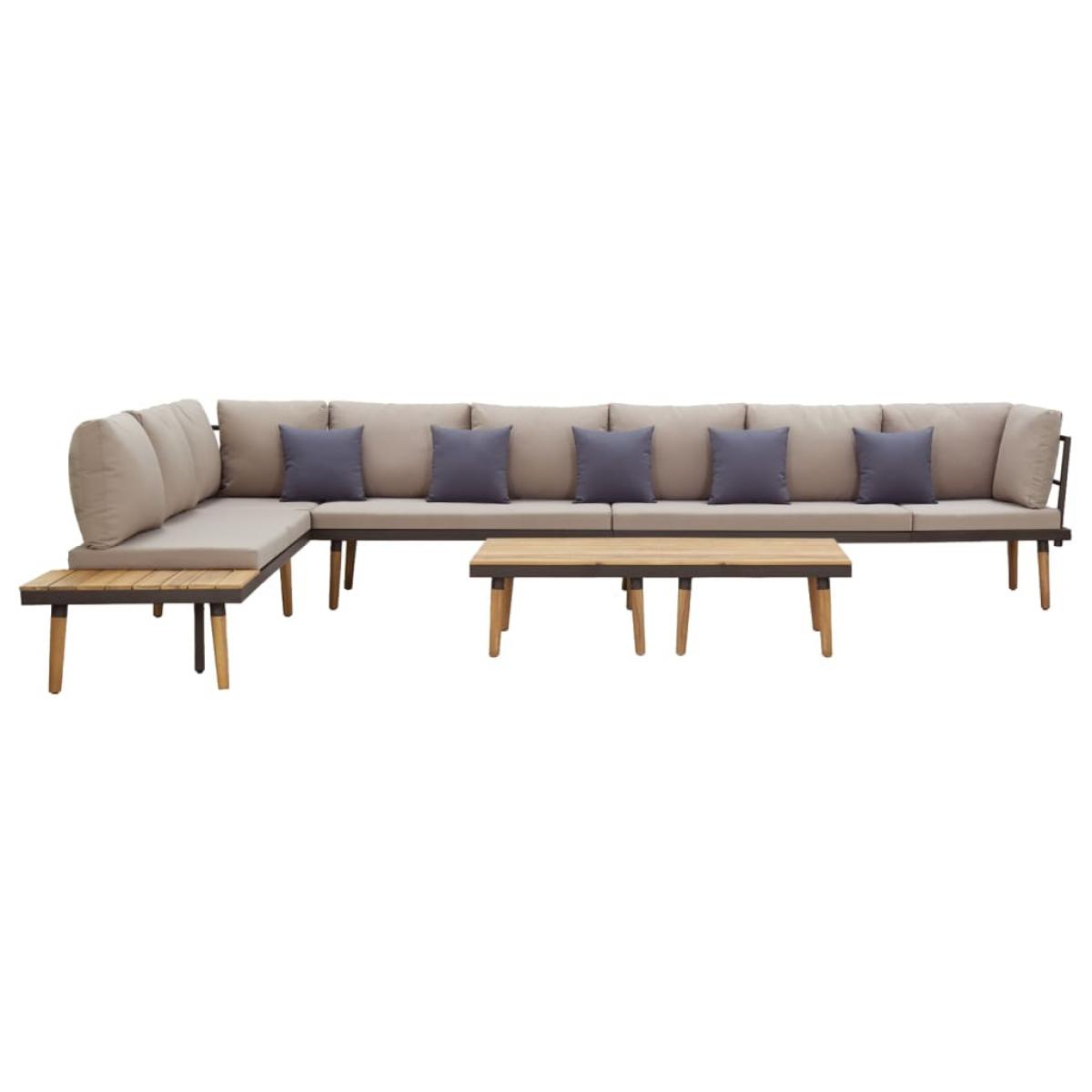 Juego muebles de jardín 8 plazas y cojines madera acacia maciza