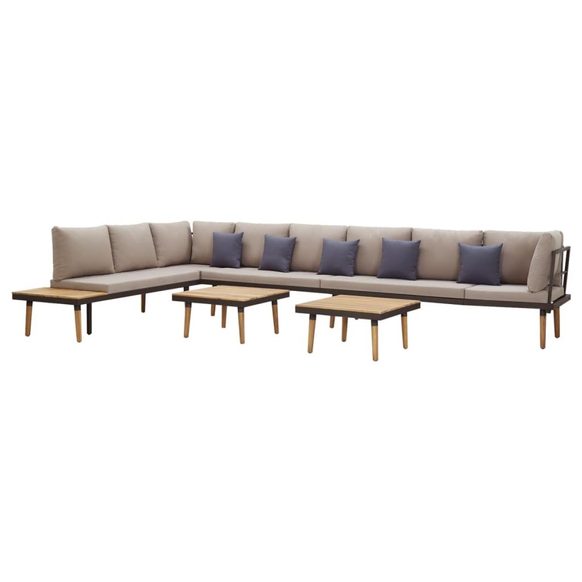 Juego muebles de jardín 8 plazas y cojines madera acacia maciza