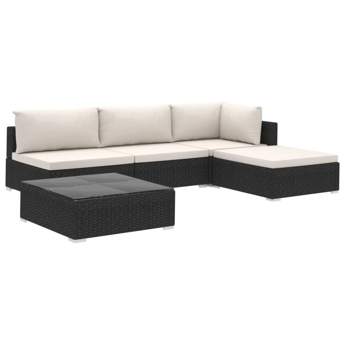 Set muebles de jardín 5 piezas y cojines ratán sintético negro