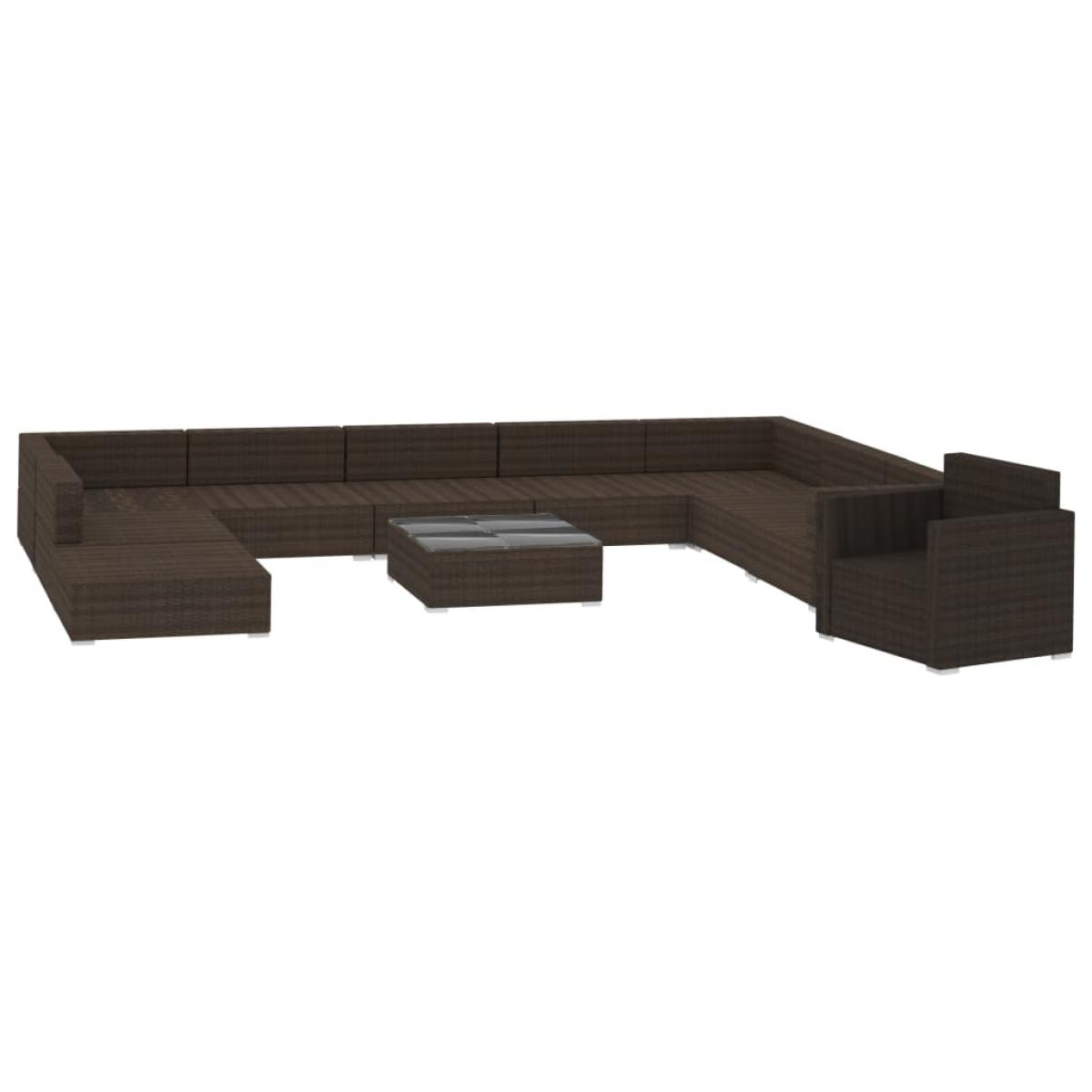 Set muebles de jardín 11 piezas con cojines ratán sintético marrón