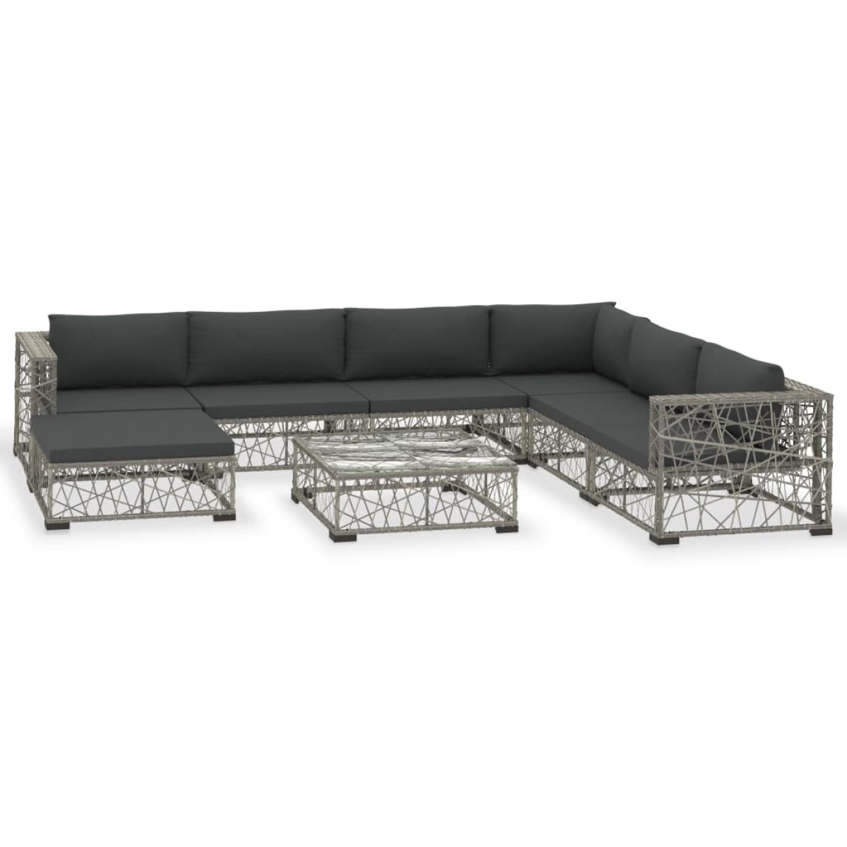 Set de muebles de jardín 8 pzas y cojines ratán sintético gris