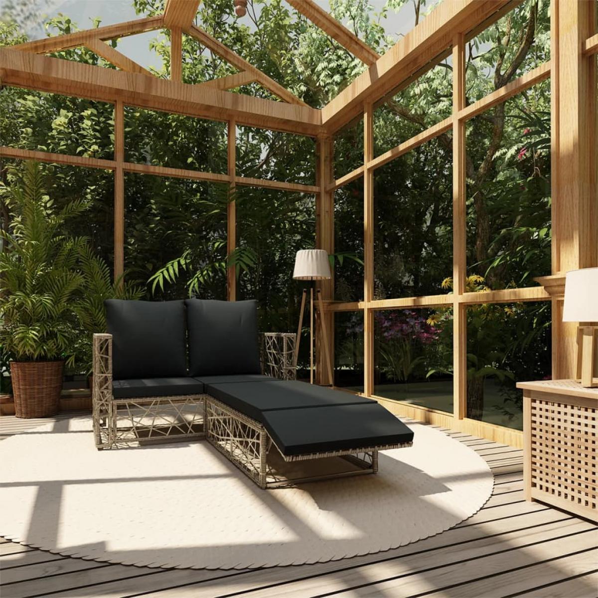Set de muebles de jardín 2 pzas y cojines ratán sintético gris