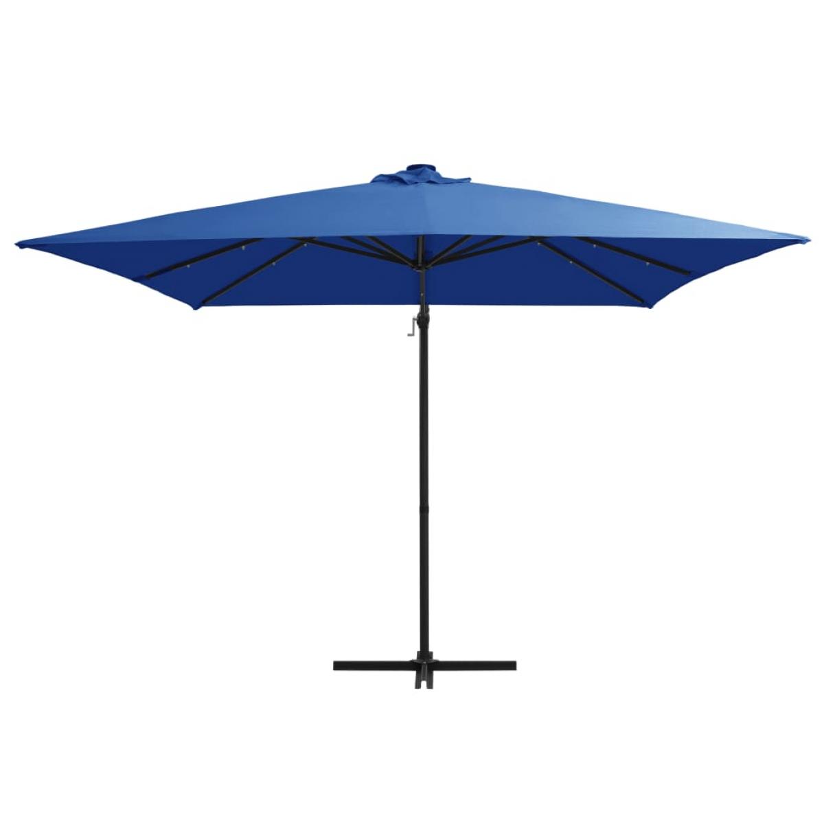 Sombrilla voladiza jardín LED palo acero azul azure 250x250 cm