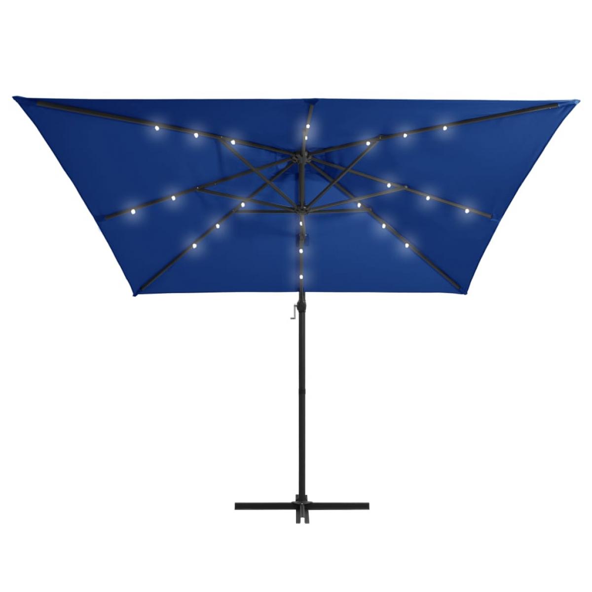 Sombrilla voladiza jardín LED palo acero azul azure 250x250 cm