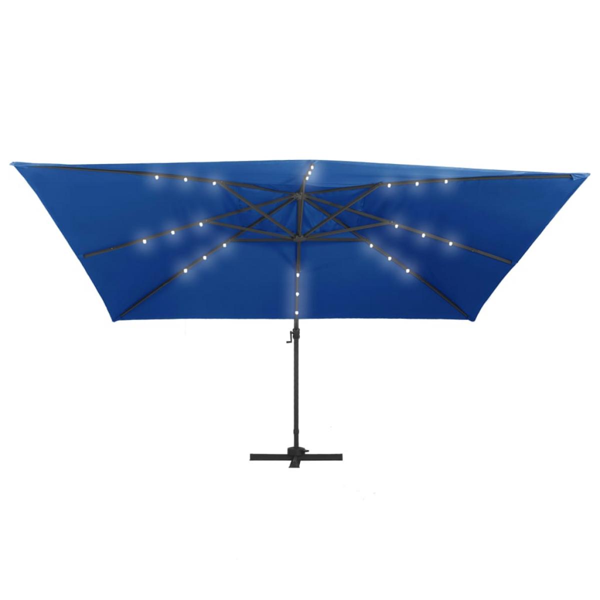 Sombrilla voladiza luces LED y poste aluminio azul 400x300 cm