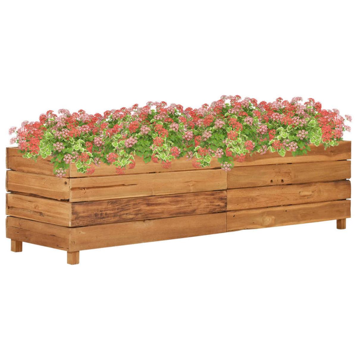 Arriate elevado madera de teca reciclada y acero 150x40x38 cm