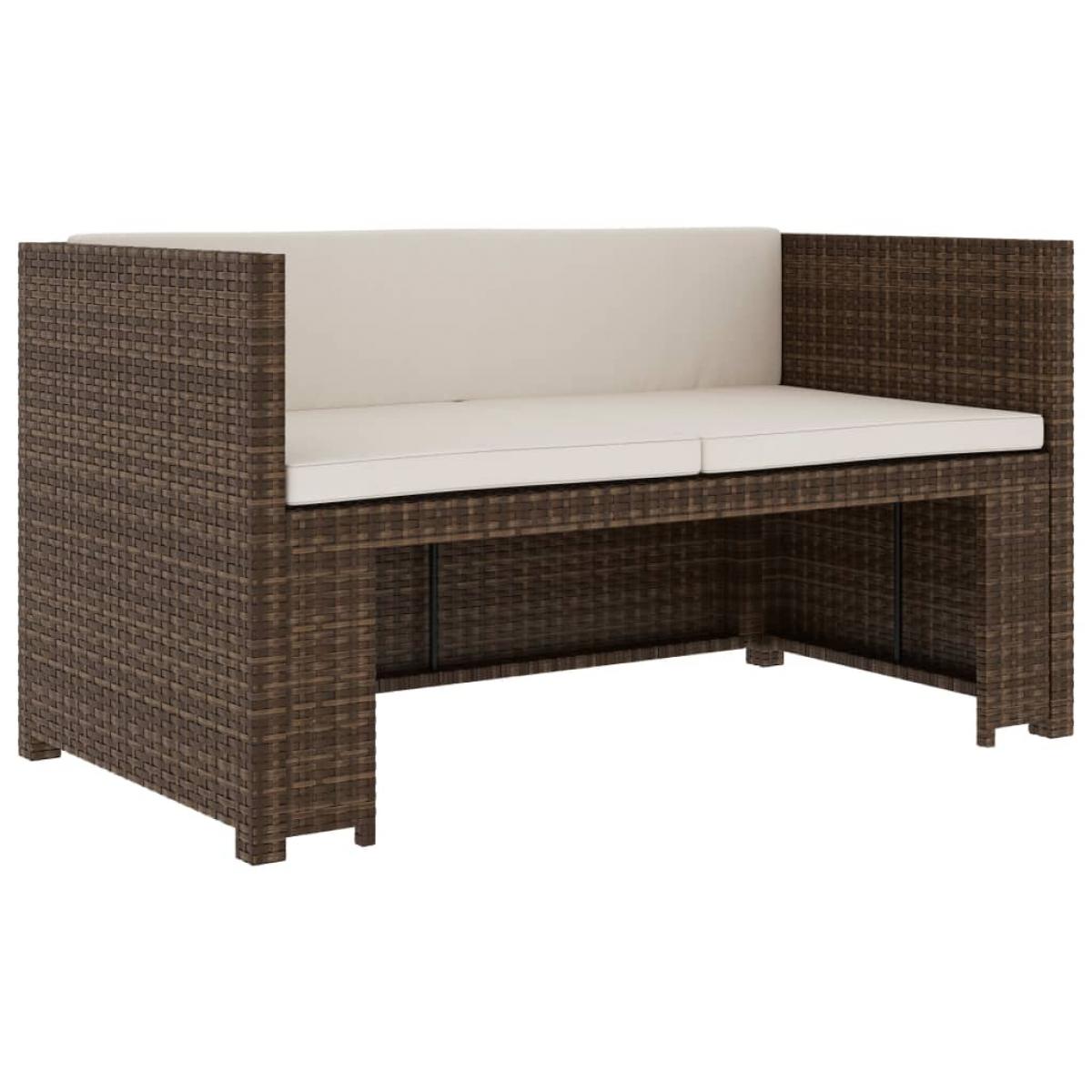 Set muebles de jardín 5 piezas y cojines ratán sintético marrón