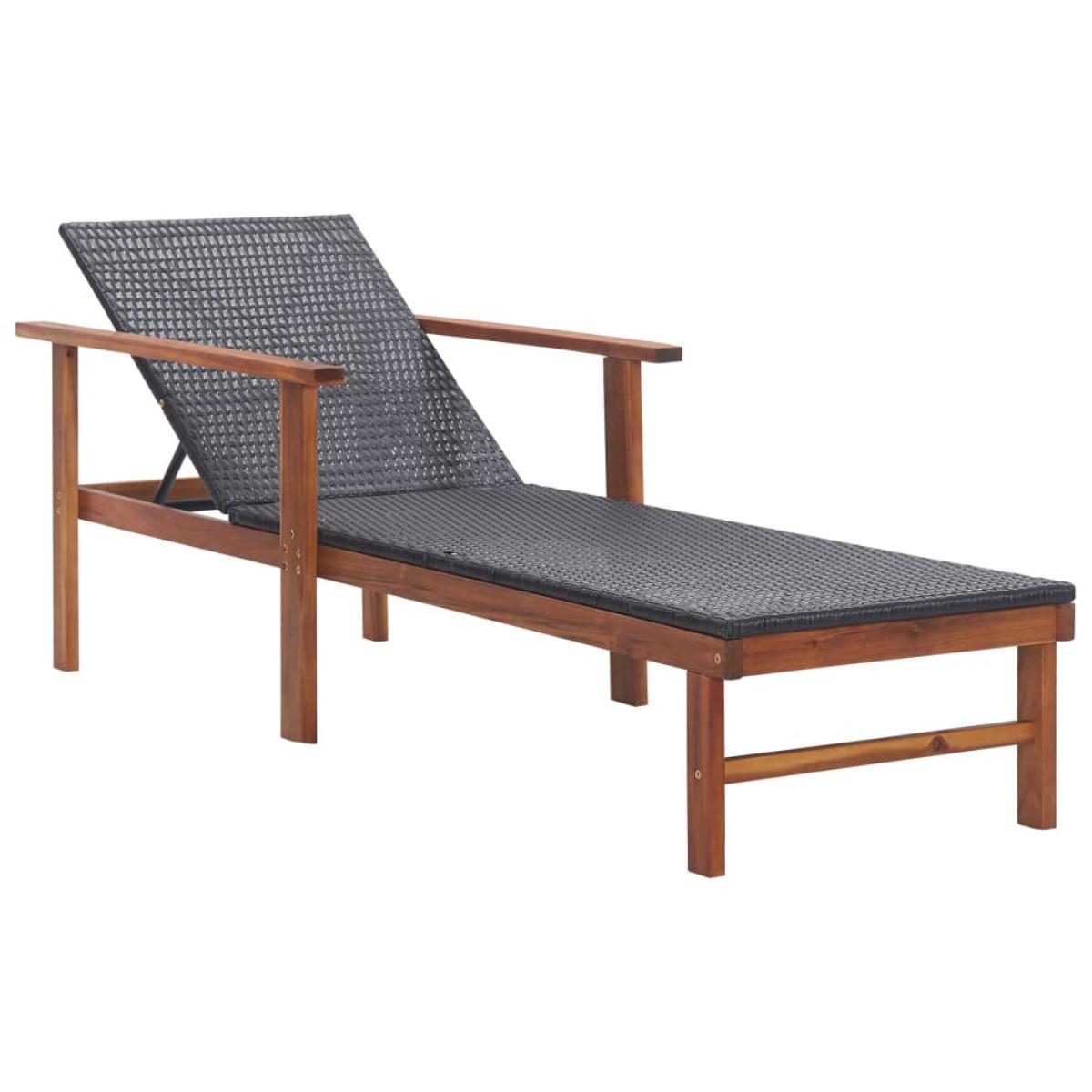 Tumbona con cojín ratán sintético y madera maciza acacia negro