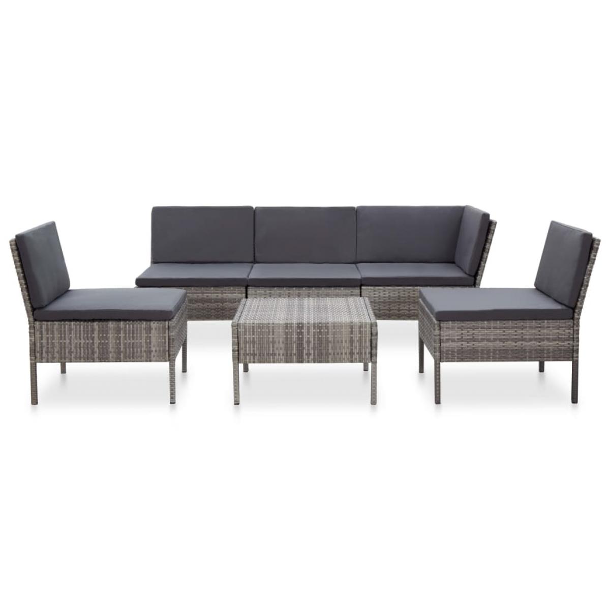 Set de muebles de jardín 6 pzas y cojines ratán sintético gris