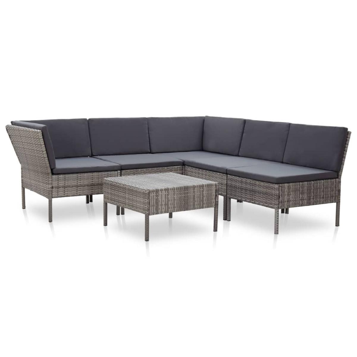 Set de muebles de jardín 6 pzas y cojines ratán sintético gris