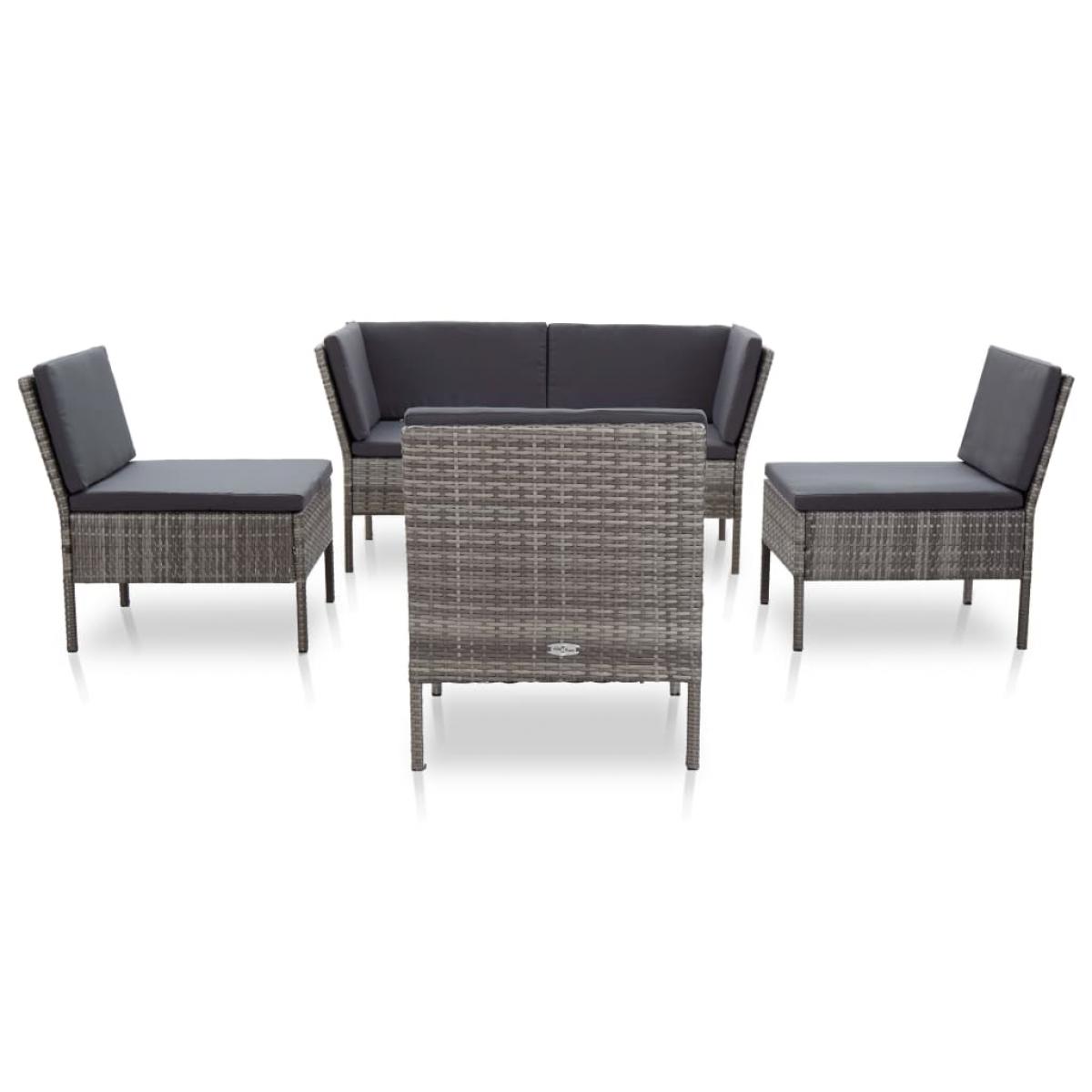 Set de muebles de jardín 6 pzas y cojines ratán sintético gris