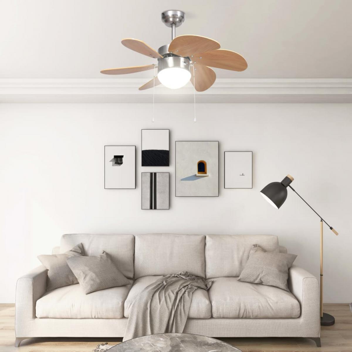 Ventilador de techo con lámpara marrón claro 76 cm