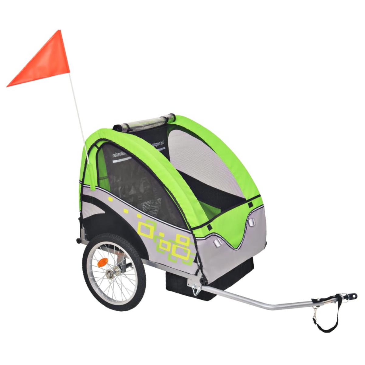Remolque de bicicleta para niños gris y verde 30 kg