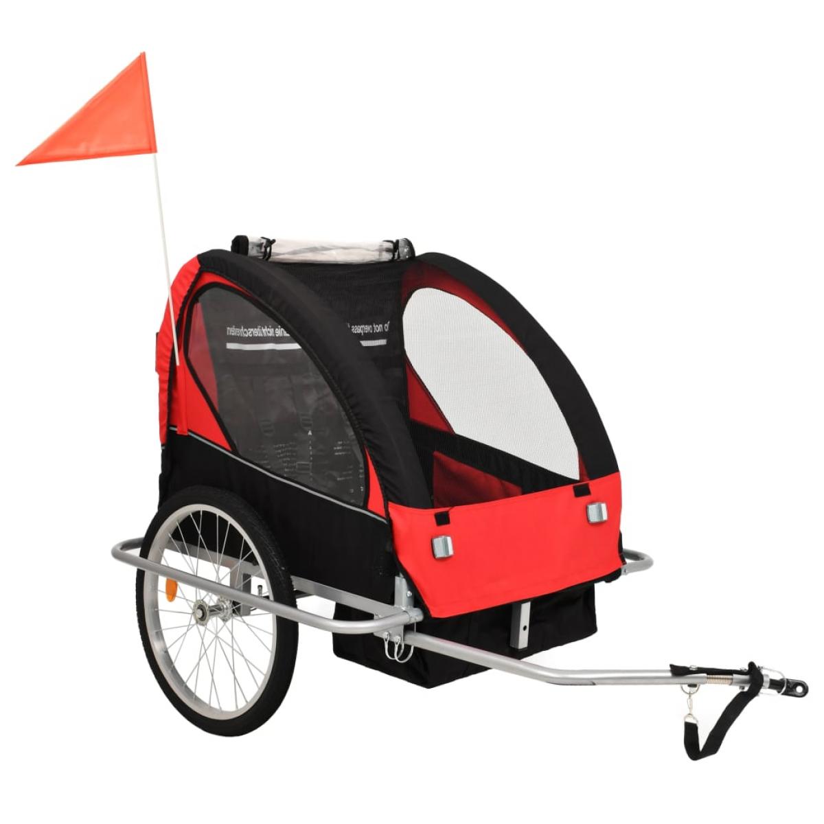 Cochecito y remolque de bicicleta para niños 2-en-1 negro rojo