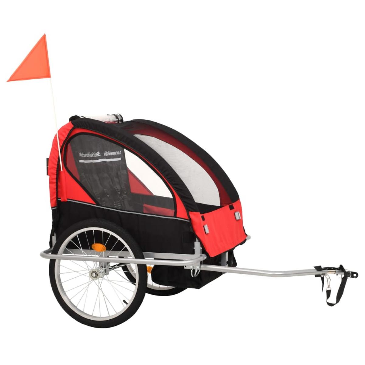 Cochecito y remolque de bicicleta para niños 2-en-1 negro rojo