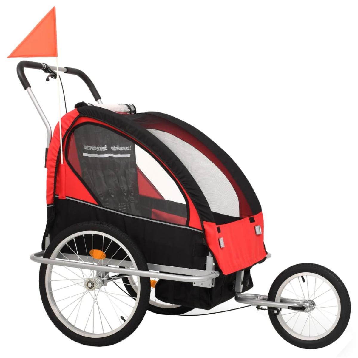 Cochecito y remolque de bicicleta para niños 2-en-1 negro rojo