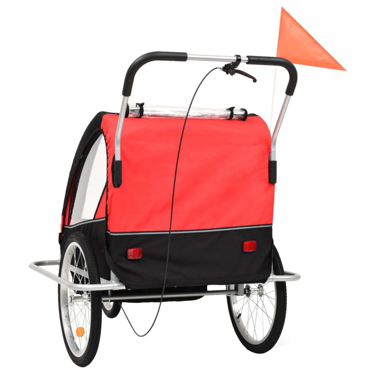 Cochecito y remolque de bicicleta para niños 2-en-1 negro rojo