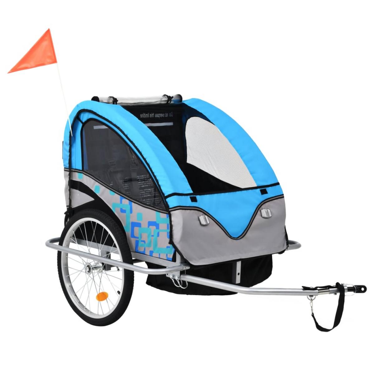Cochecito y remolque de bicicleta para niños 2-en-1 azul gris