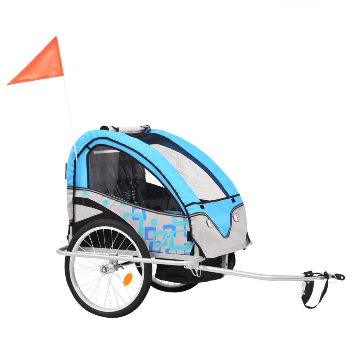 Cochecito y remolque de bicicleta para niños 2-en-1 azul gris