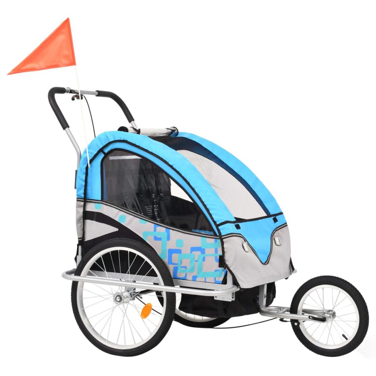Cochecito y remolque de bicicleta para niños 2-en-1 azul gris