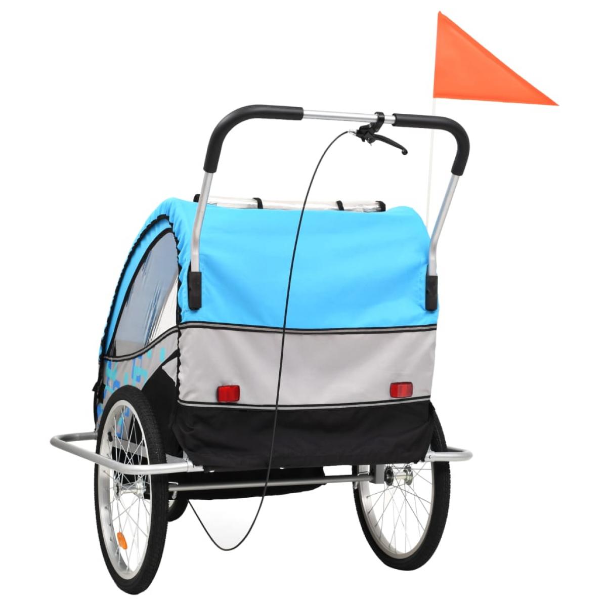 Cochecito y remolque de bicicleta para niños 2-en-1 azul gris