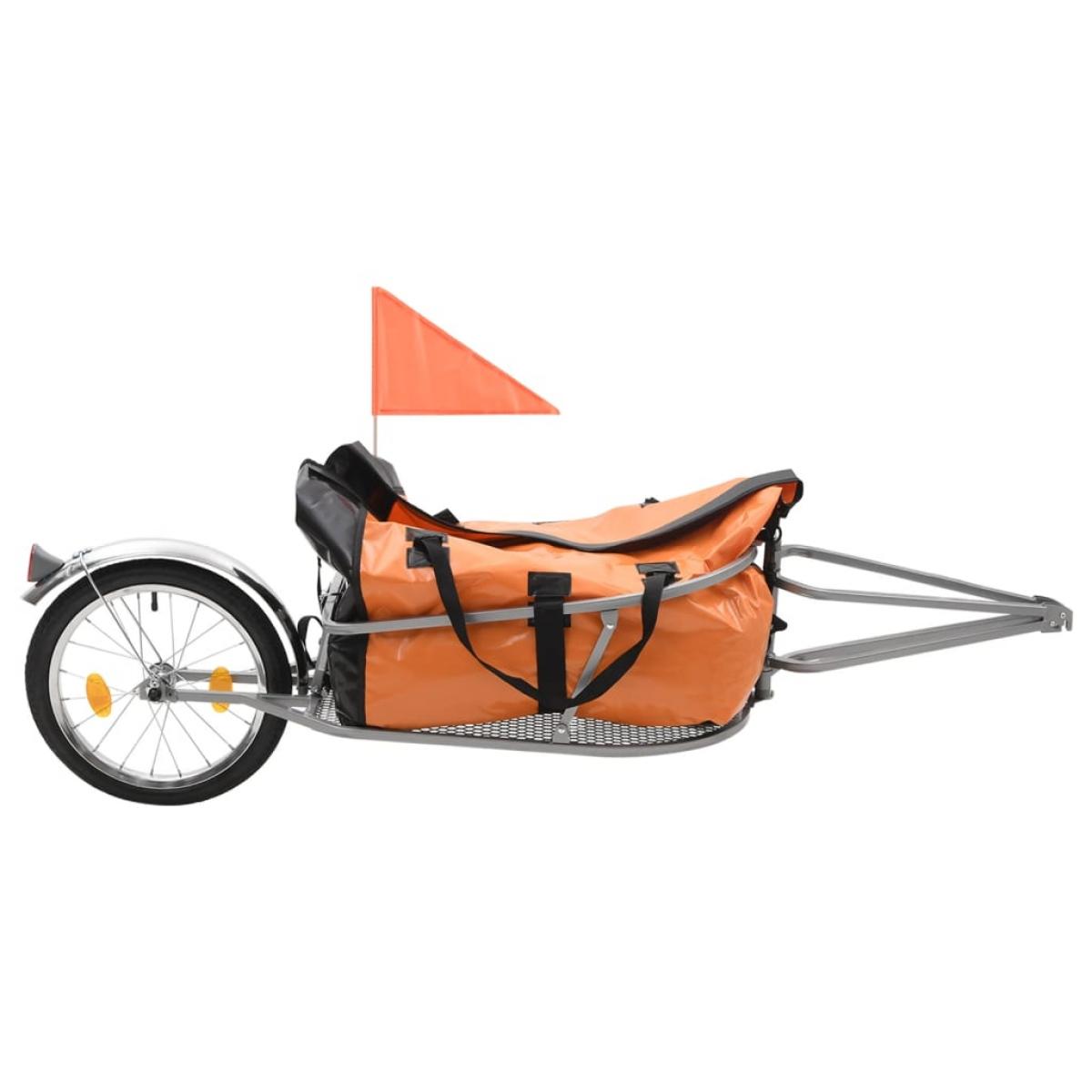 Remolque de bicicleta para equipaje con bolsa naranja y negro