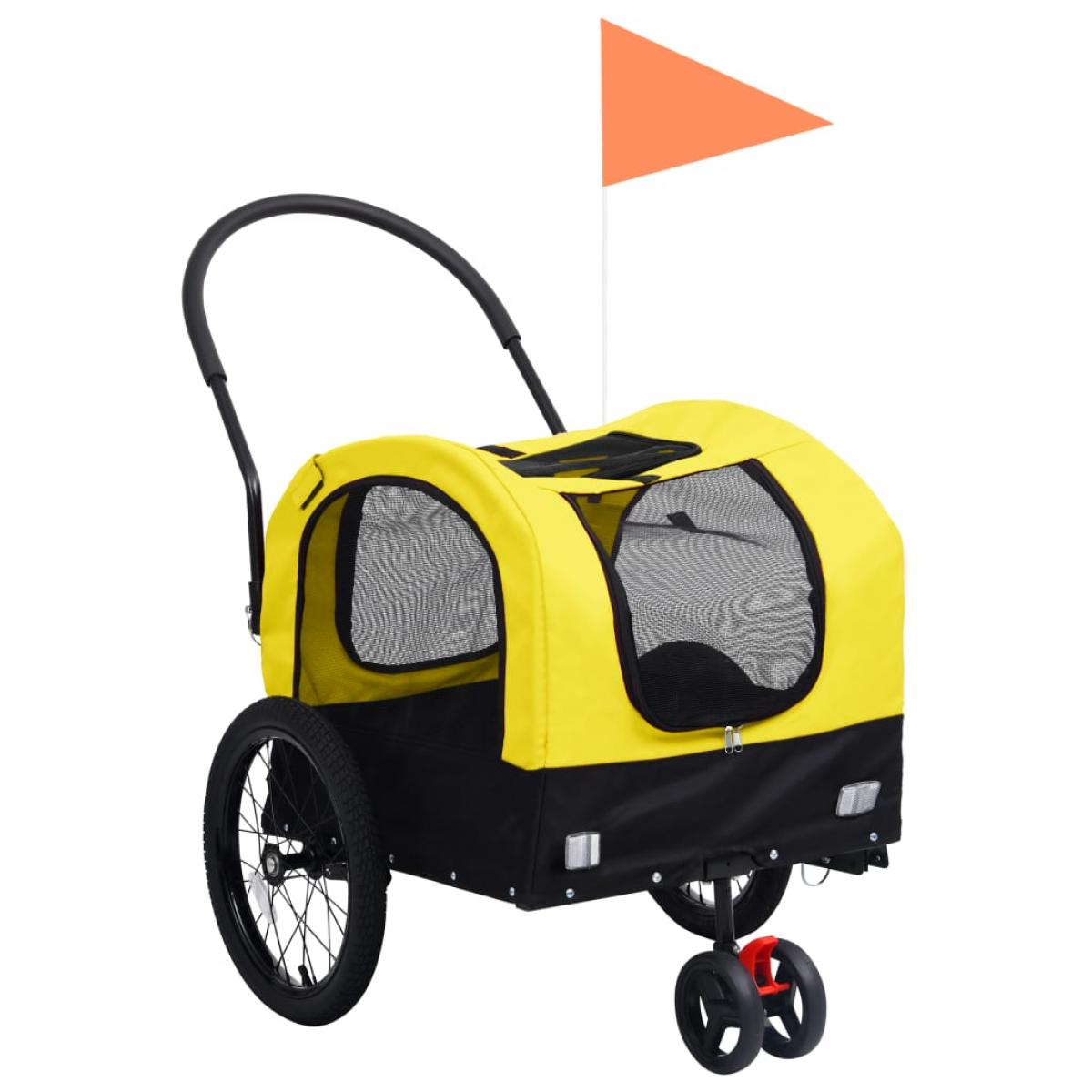Remolque bicicleta mascotas carrito 2 en 1 amarillo y negro
