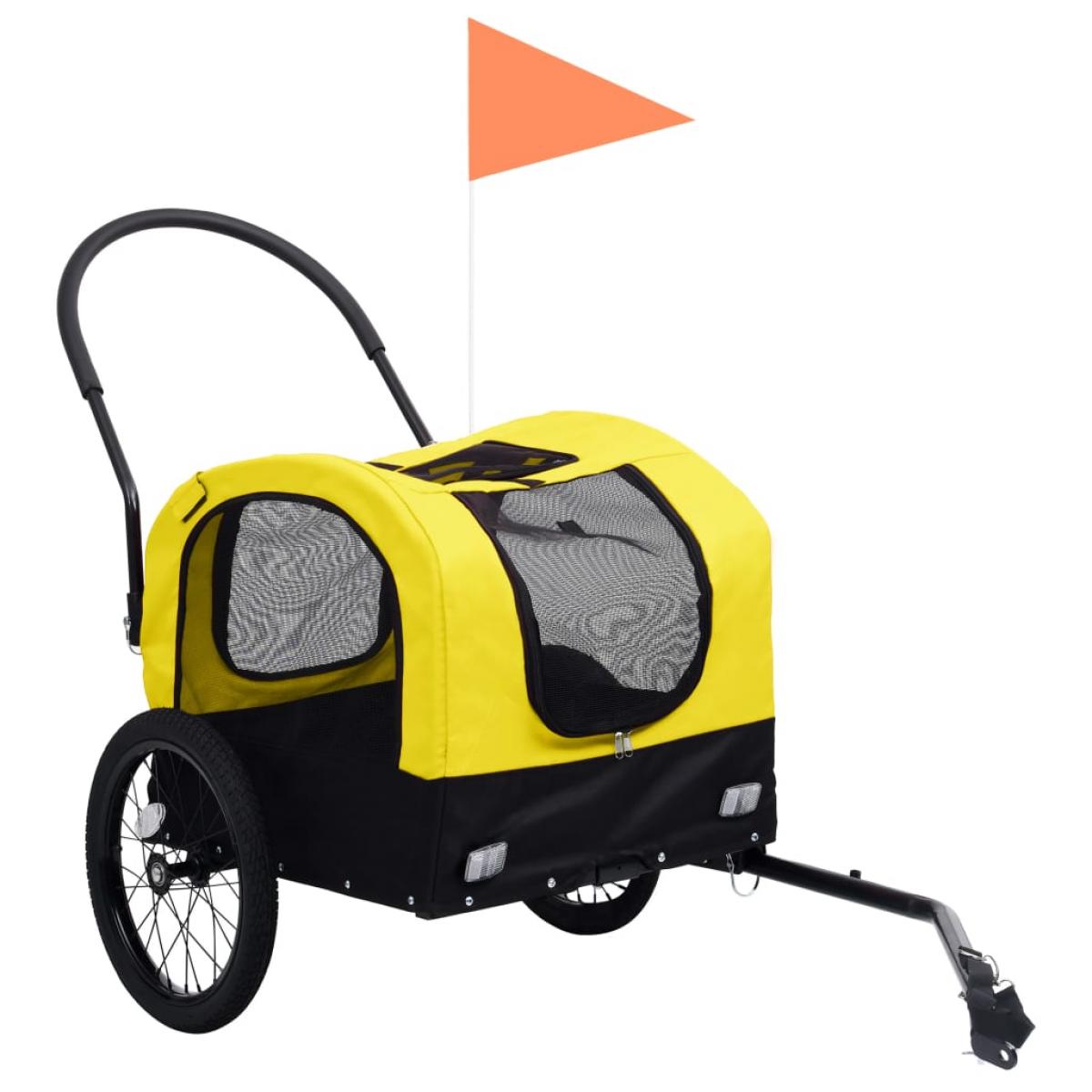 Remolque bicicleta mascotas carrito 2 en 1 amarillo y negro