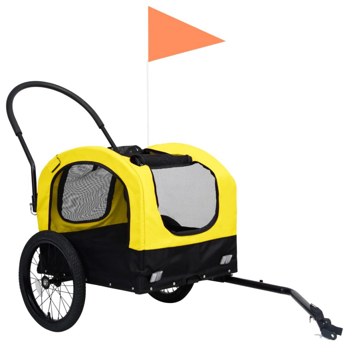 Remolque bicicleta mascotas carrito 2 en 1 amarillo y negro