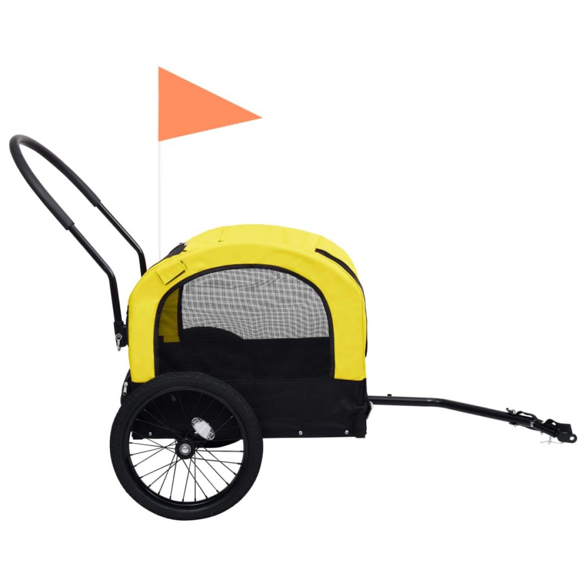 Remolque bicicleta mascotas carrito 2 en 1 amarillo y negro