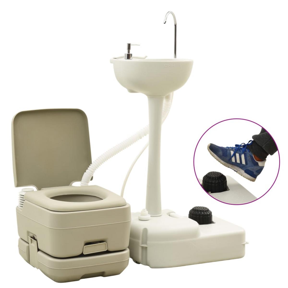 Set de inodoro 10+10L y lavabo portátil de camping 20L gris
